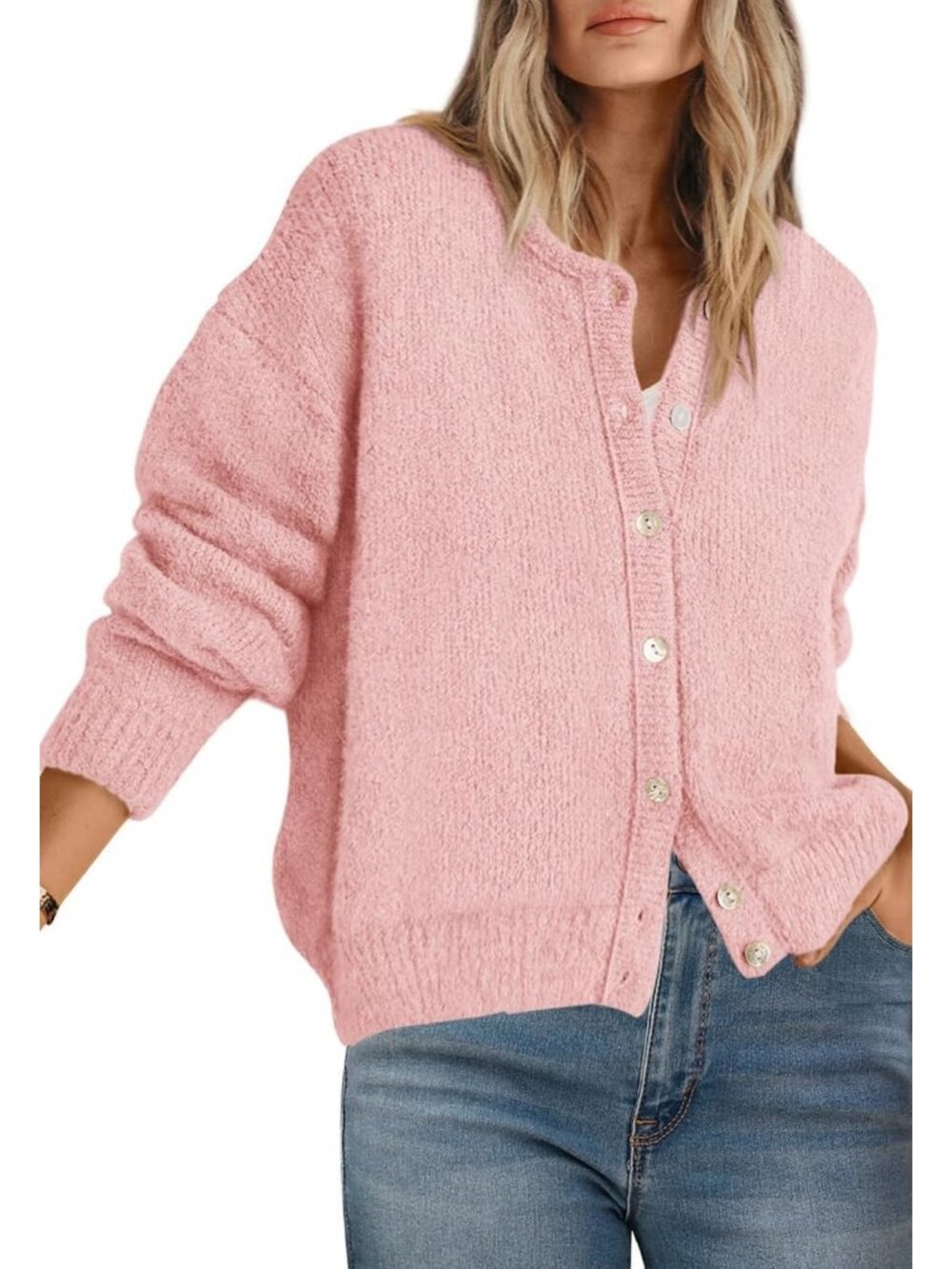 Cozy Long Sleeve Crewneck Button Down Sweater for Women - Fall Fashion Essential